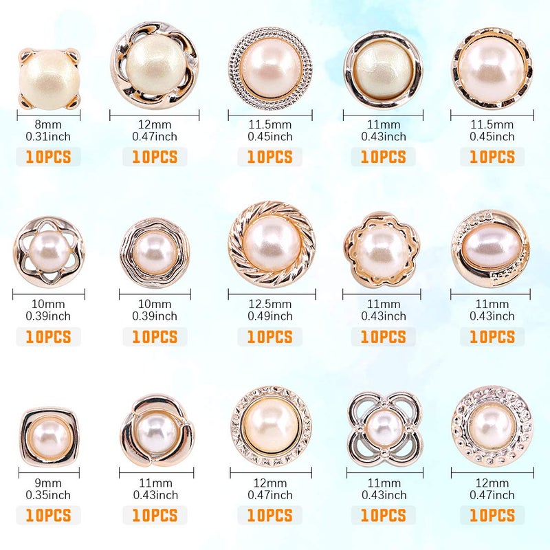 Rustark 150 Piece Assorted Pearl Buttons Resin White Pearl Shank Button 8mm 10mm 11mm Vintage Sewing Button Come with Storage Case for Crafts, Clothes, Wedding Dress and DIY Project - Image 2